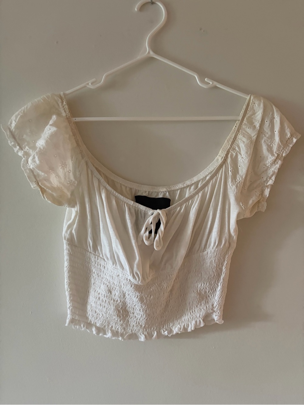 Smocked Crop Top with Puff Sleeves